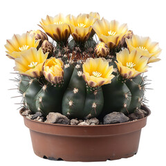 Blooming Astrophytum Cactus with Star-Shaped Ye Isolated on Transparent Background