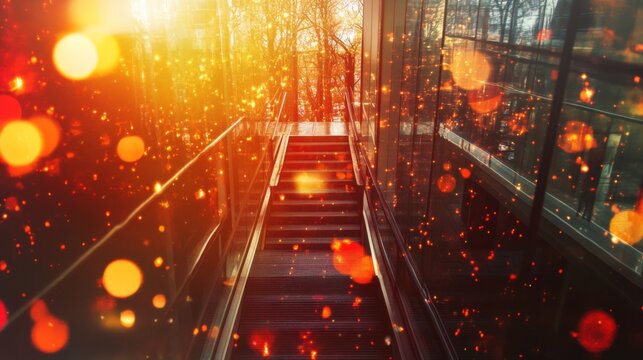 A beautifully illuminated ascent, the warm lighting creates a welcoming ambiance that invites exploration and conveys a sense of warmth and comfort.