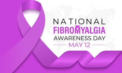 Vector graphic of International Fibromyalgia Awareness Day, May 12. Chronic pain and fatigue affect people with this invisible illness. Website banners, cards, prints, social media, and background.