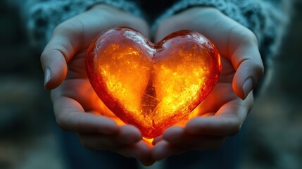 A pair of hands holding a glowing heart, symbolizing emotional support.