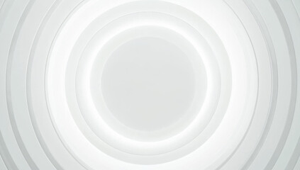 Concentric randomly offset white rings or circles steps fading out background wallpaper banner, close up flat lay top view from above. abstract modern minimal white background 