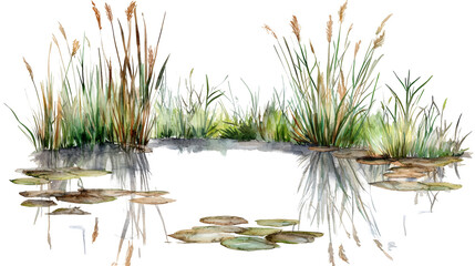 Tranquil wetland scene with reeds and reflections
