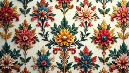 Intricate woven floral damask, elegant swirls and leaves , vintage, motif