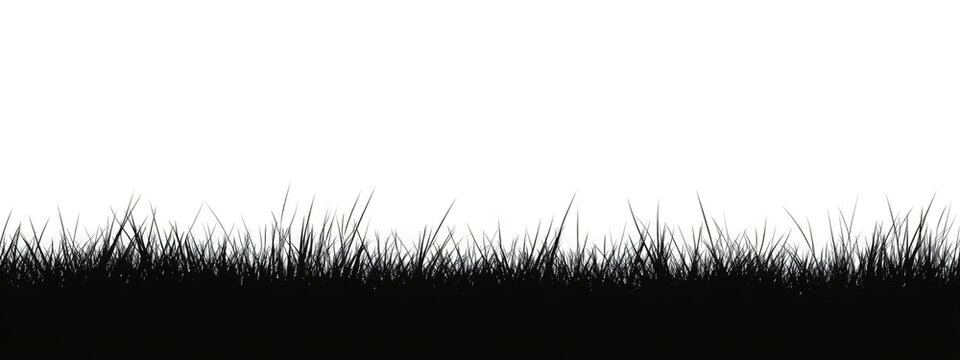 silhouette of black Seamless grass on transparent white background 
