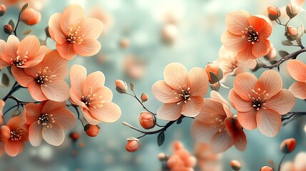 Peach Blossoms Delicate Spring Flowers Branching Out