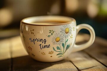 Ceramic Spring Time Mug with Hand Drawn Floral Daisies Design