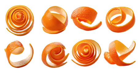 Colorful Orange Peel Spirals on Black Background for Visual Appeal, PNG bundle collection, Isolated on Transparent Background