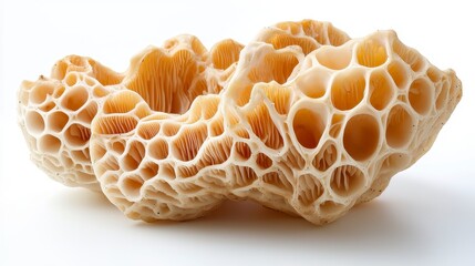 Close up of Pale Morel Mushrooms on White Background