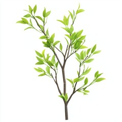 Fototapeta premium Lush Green Branch with Fresh Leaves on a White Background Perfect for Nature and Botanical Designs
