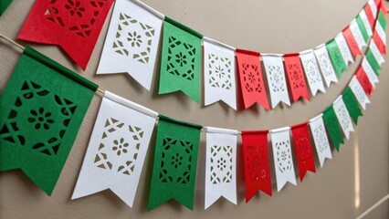 Obraz premium Papel picado decorative banner with geometric cutout shapes
