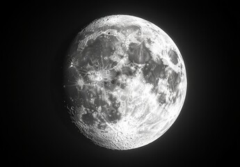 Fototapeta premium Full Moon in a Black Night Sky Glowing Lunar Surface with Detailed Texture
