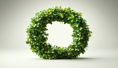 Green Leaf Circle Letter O on White Background