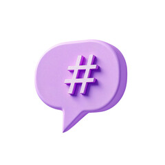Obraz premium A lavender speech bubble playfully holding a hashtag, symbolizing online conversations and community connection in a 3D design.