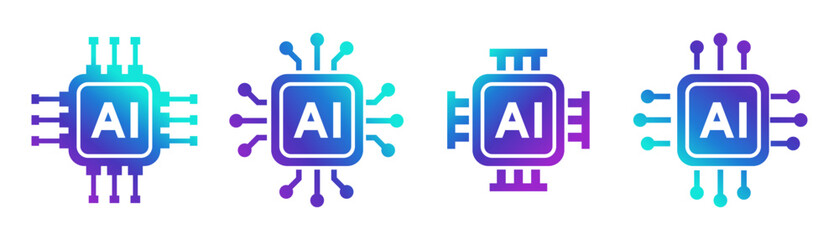 Ai chip processor icon. Artificial intelligence gradient circuit set. Technology, ai, digital, brain, chip