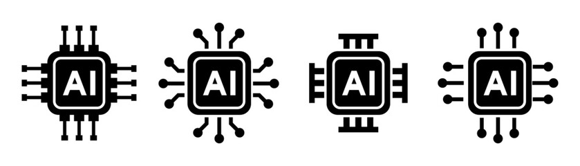 Ai chip icon. Artificial intelligence processor circuit set. Technology, ai, digital, brain, chip