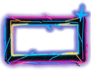 Vibrant Neon Lightning Bolt Frame with Retro 80s Theme, Perfect for Adding a Glowing Touch to Designs and Projects, Bringing a Nostalgic and Energetic Vibe