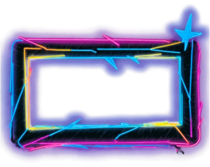 Vibrant Neon Lightning Bolt Frame with Retro 80s Theme, Perfect for Adding a Glowing Touch to Designs and Projects, Bringing a Nostalgic and Energetic Vibe