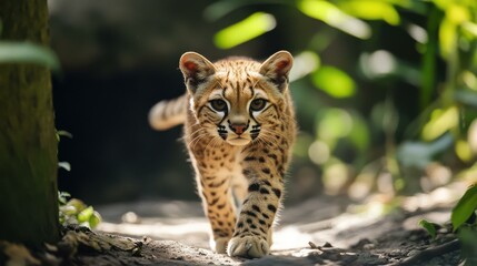 Obraz premium Ocelot Kitten Walking Through Jungle - Wildlife Portrait