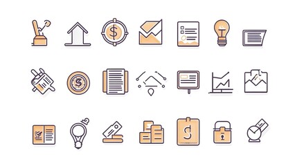 Minimalist Business Icons on White Background, Representing Modern Simplicity and Professional Clarity