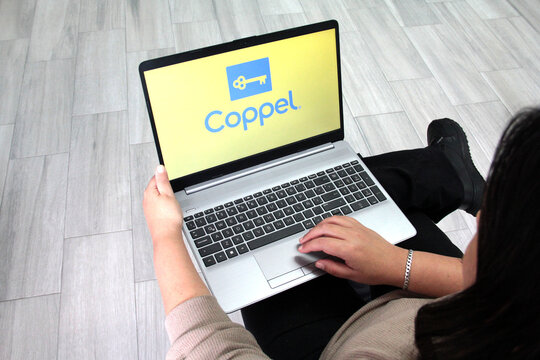 Mexico City, Mexico - Feb 22, 2025: Coppel offers a mobile app and a laptop website for online shopping for financial products and services, one of the largest retail chains in Mexico
