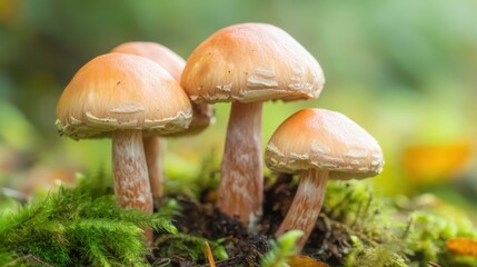 Wild Mushrooms on Mossy Forest Floor, Close-Up Natural Detail