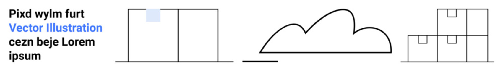 Geometric warehouse outline with stacked containers, cloud accent, and text. Ideal for logistics, storage, supply chain, organization, infrastructure, minimalism and a simple landing page