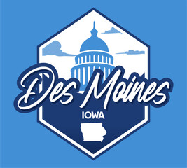 des moines iowa with building silhouette