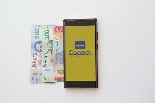 Mexico City, Mexico - Feb 22, 2025: Coppel offers a mobile app and a laptop website for online shopping for financial products and services, one of the largest retail chains in Mexico