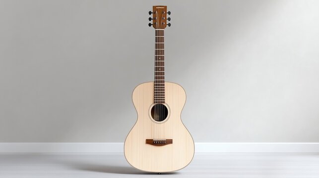 Acoustic guitar, light wood finish, simple design