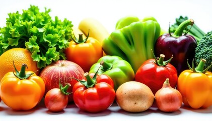 Variety of organic fruits and vegetables isolated, eco, vitamin