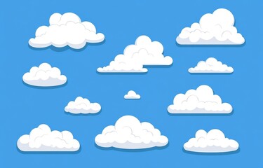 Floating White Cartoon Clouds on Bright Blue Sky Background Pattern