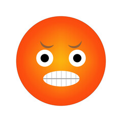 Angry orange emoji. Grimace face icon. Frustrated cartoon expression. Bold vector emoticon.