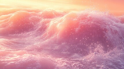 Fototapeta premium Serene Pink Waves Soothing Ocean Scene at Sunset with Sparkling Foam