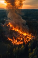 Fototapeta premium Burning forest. Devastating wild fire.