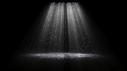 Dramatic White Light Beams with Sparkling Dust Particles in Dark Space for Mystical and Cinematic Visual Effects