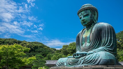 Obraz premium Ancient Buddha statue amidst lush greenery