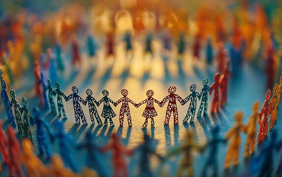 Colorful People Holding Hands in Circle