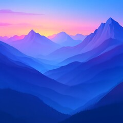 Fototapeta premium Majestic sunset over layered blue mountains, peaceful vista