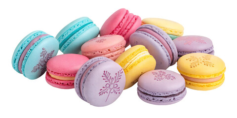 Obraz premium Colorful Macarons: A delightful assortment of vibrantly colored macarons, showcasing a symphony of flavors and a visual feast for the eyes.