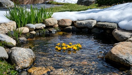 Fototapeta premium Spring Pond Flowers & Snow