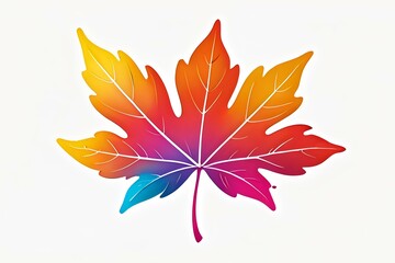 Fototapeta premium Vibrant rainbow gradient maple leaf with detailed veining on white background, isolated design element for autumn seasonal graphics and creative projects.