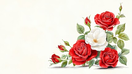 Fototapeta premium Elegant Red and White Rose Floral Arrangement on Beige