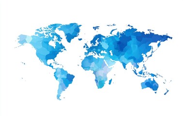 Fototapeta premium World Map Illustration in Blue Watercolor Style on White Background