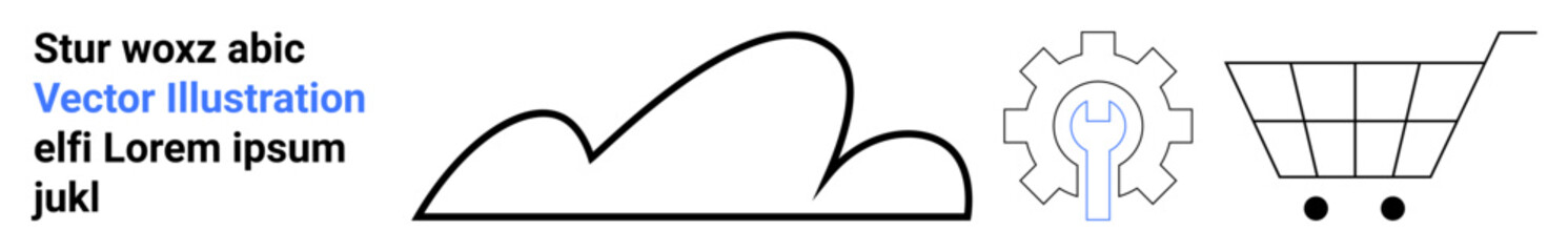 Cloud outline, gear with lightbulb, and shopping cart suggest digital innovation, ideas, and online commerce. Ideal for technology, innovation, cloud computing, retail shopping e-commerce simple