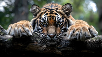Closeup of a Majestic Tiger Resting on a Branch