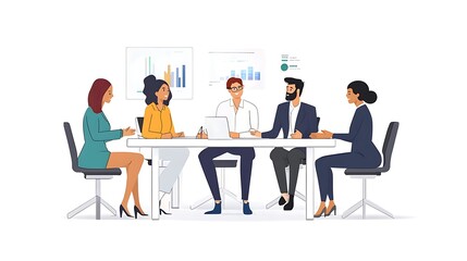 A team of professionals from different cultures discussing insights in a high-tech workspace, with holographic analytics, solid white background, 32k, full ultra HD, high resolution