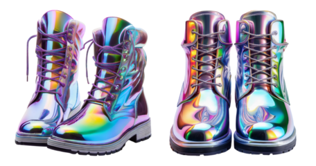 Colorful Reflective Boots with Shiny Iridescent Finish Displayed, PNG bundle collection, Isolated on Transparent Background