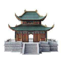 Fototapeta premium Majestic Chinese Pavilion Teal Roof Stone Steps Architecture