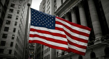 American Flag in Urban Scene