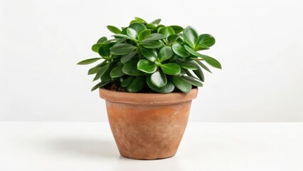 Obraz premium Indoor Decorative Houseplant with Rounded Green Leaves in a Minimalist Setting